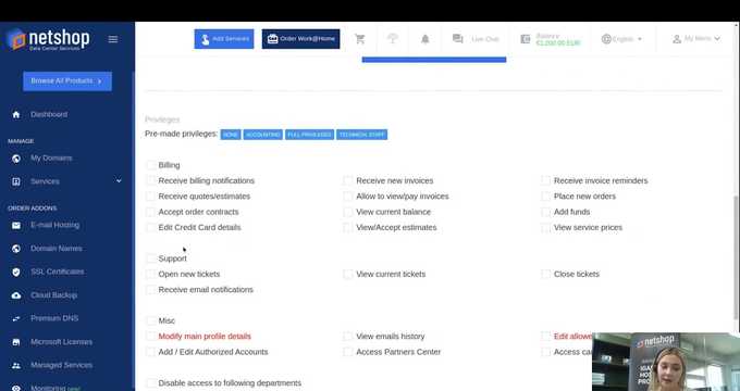 My Menu Overview in myNetShop Self-service Portal