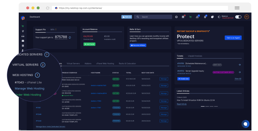 myNetShop portal dashboard